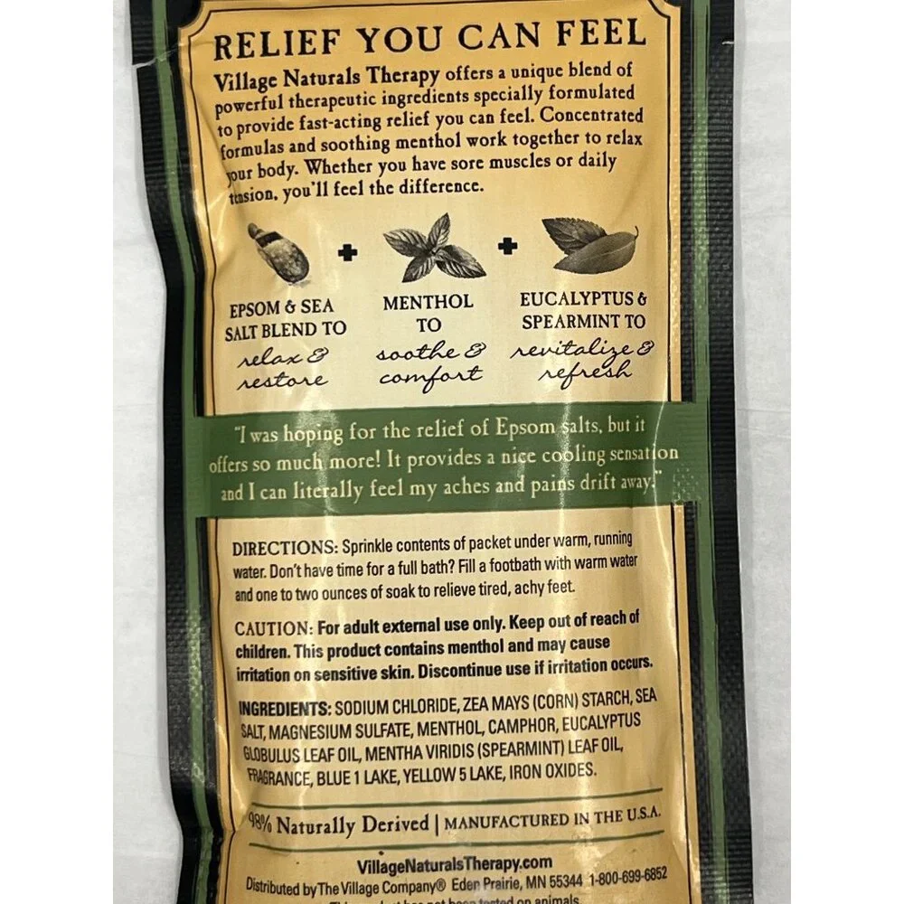 Village Naturals Mineral Bath Soak Muscle Relief Spearmint Bath Soak 2 Oz